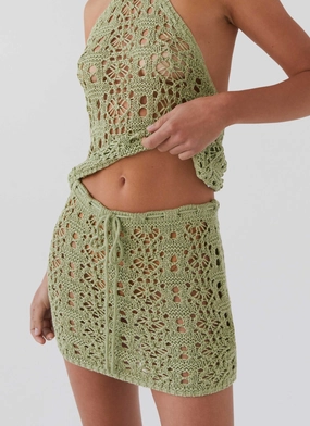 Free Mind Crochet Mini Skirt - Light Olive Free Mind Crochet Mini Skirt - Light Olive