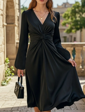 French Royal Sister Style V-Neck Waist Long Dress French Royal Sister Style V-Neck Waist Long Dress