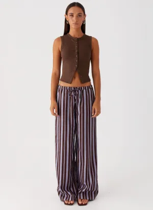 Fresh Face Linen Pants - Purple Brown Stripe Fresh Face Linen Pants - Purple Brown Stripe