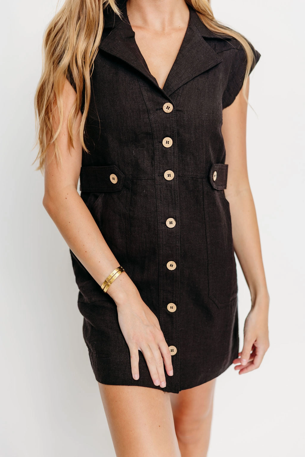 Freya 100% Linen Mini Dress in Black *Final-Sale*