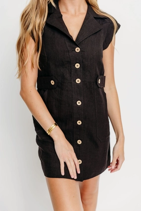 Freya 100% Linen Mini Dress in Black *Final-Sale* Freya 100% Linen Mini Dress in Black *Final-Sale*