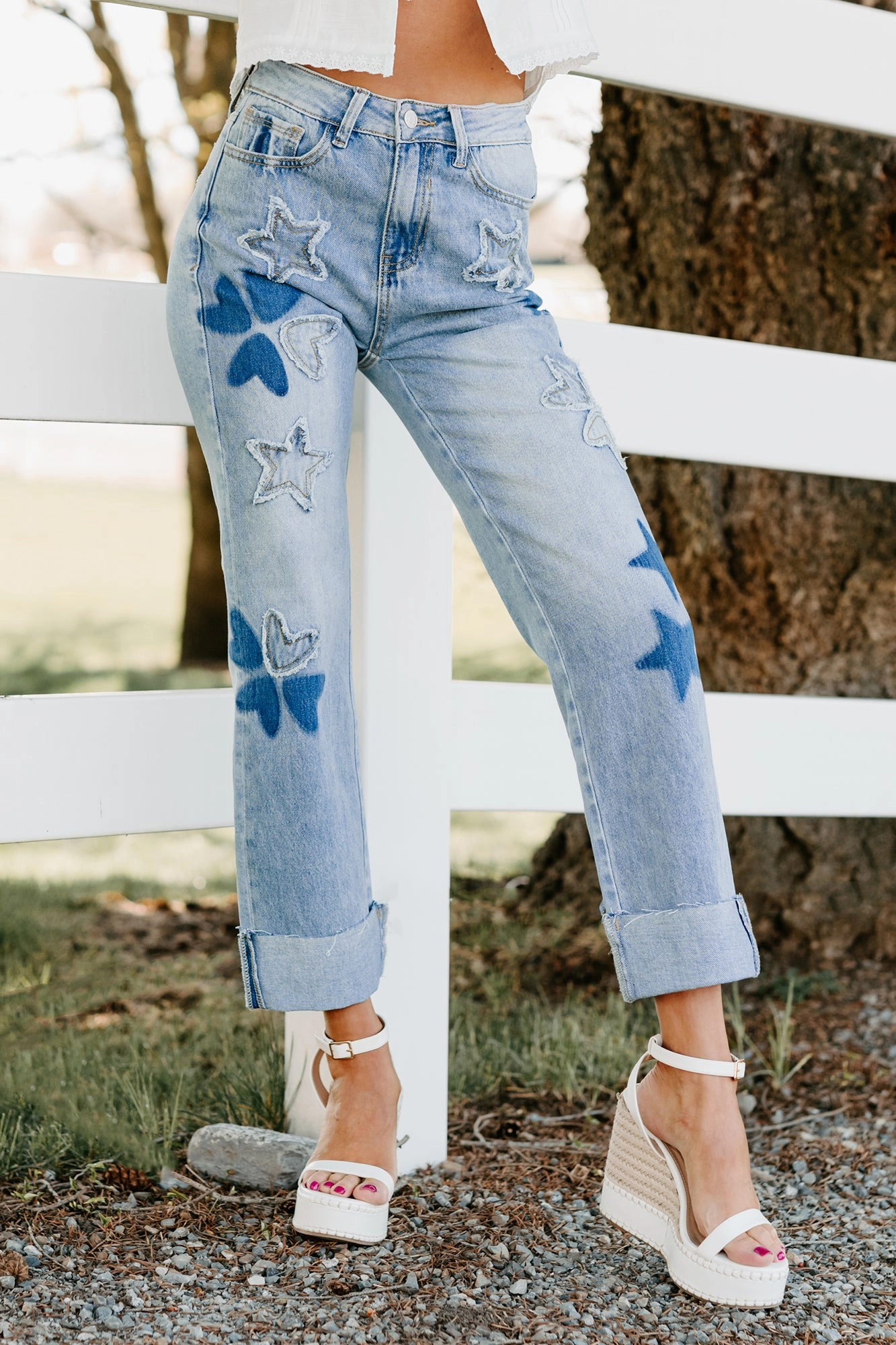 Freya Star & Heart Patch Saige Denim Jeans (Light)