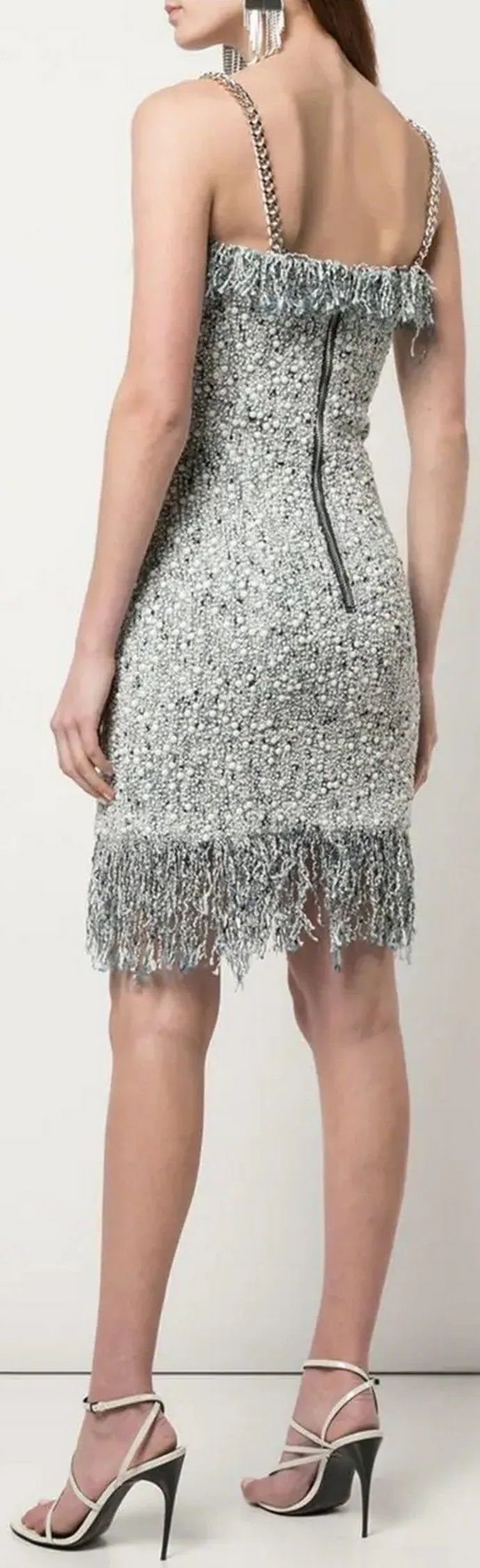 Fringed Tweed Mini Dress