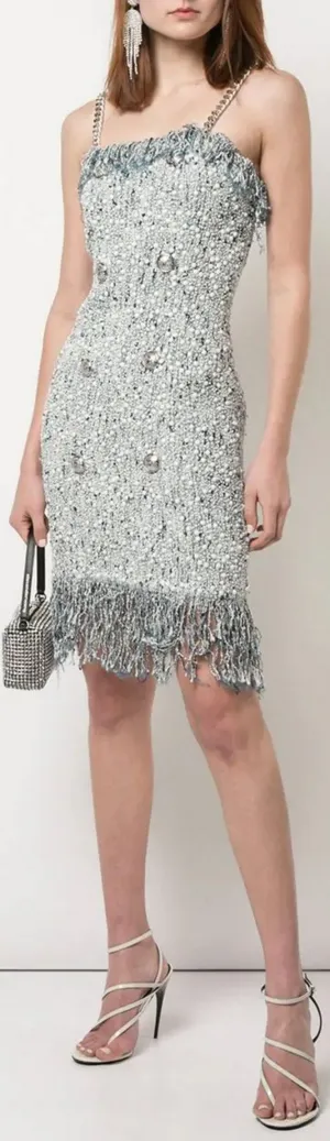 Fringed Tweed Mini Dress