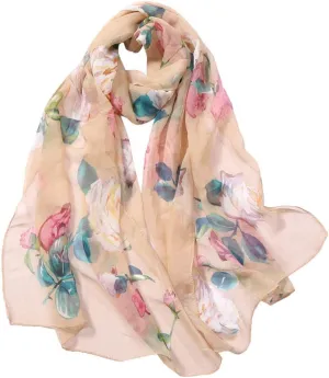 FUDERU Fashion Soft Long Scarf for Women Roses Printing Silk Shawl Wrap Scarves Women Embroidered Plain Scarf