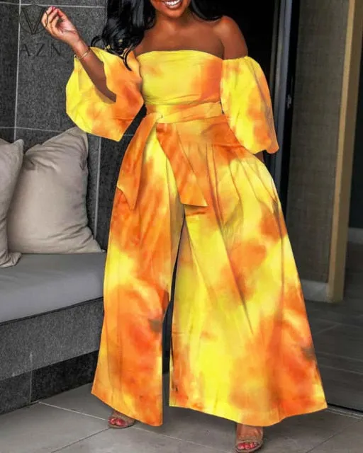 Full Sleeve Strapless Off Shoulder Wide Leg Jumpsuits