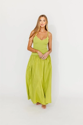 Gaby V-Neck Sleeveless Mixed Media Maxi Dress in Green *Final-Sale* Gaby V-Neck Sleeveless Mixed Media Maxi Dress in Green *Final-Sale*