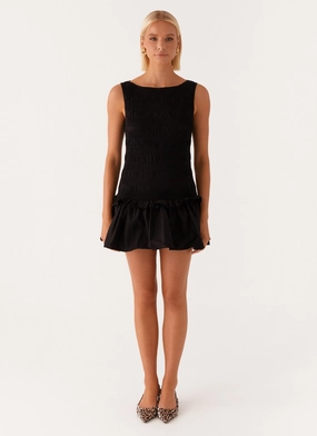 Garden Kisses Shirred Mini Dress - Black Garden Kisses Shirred Mini Dress - Black