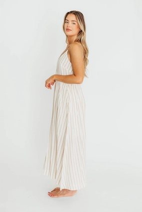 Genesis Stripe Midi Dress in White/Taupe *Final-Sale* Genesis Stripe Midi Dress in White/Taupe *Final-Sale*