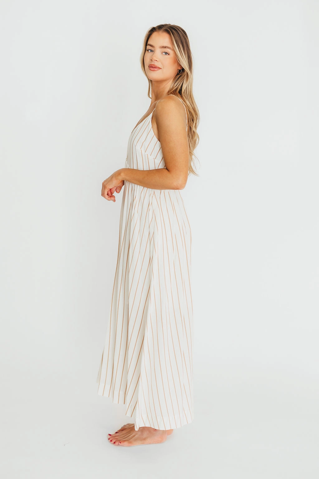 Genesis Stripe Midi Dress in White/Taupe *Final-Sale*