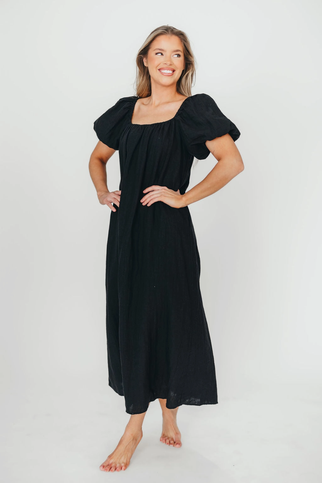 Genoa 100% Linen Maxi Dress in Black - Bump Friendly