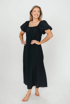 Genoa 100% Linen Maxi Dress in Black - Bump Friendly Genoa 100% Linen Maxi Dress in Black - Bump Friendly