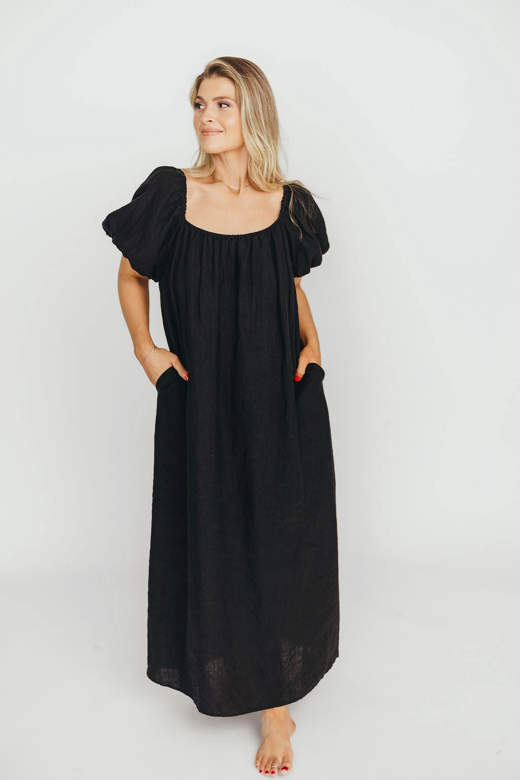 Genoa 100% Linen Maxi Dress in Black - Bump Friendly