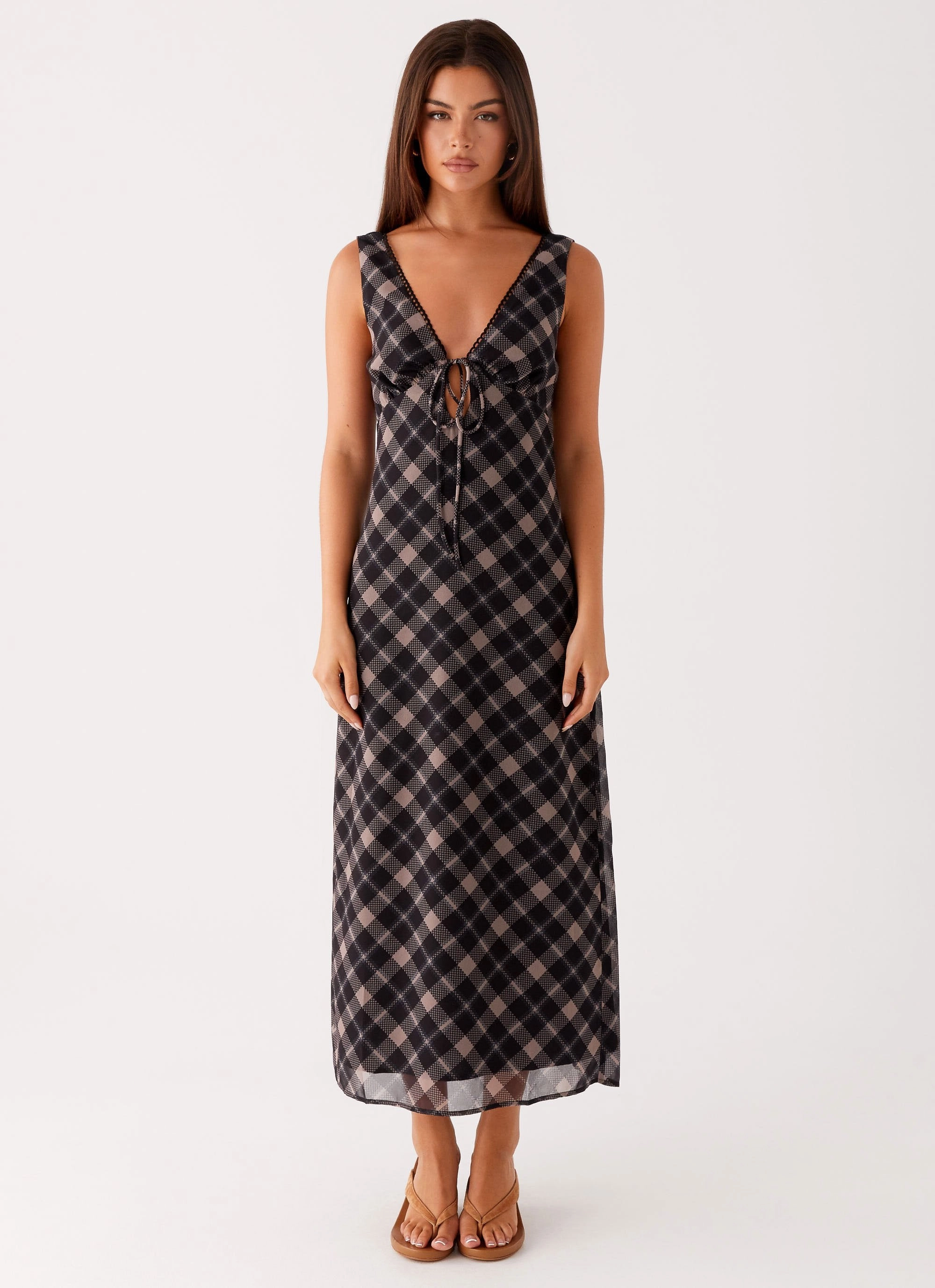 Gianna Midi Dress - Taupe Check