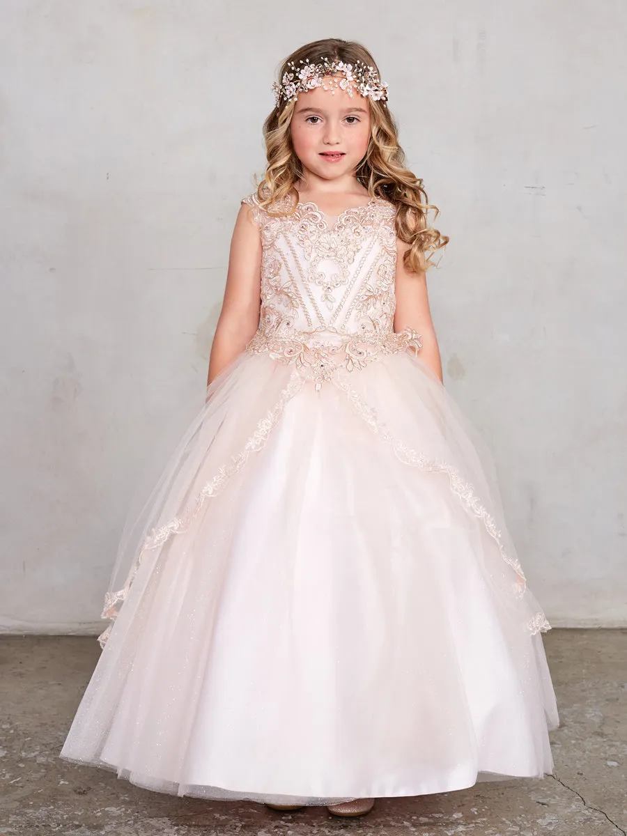 Girl Dress with Metallic Corded Lace Bodice by TIPTOP KIDS - AS7028