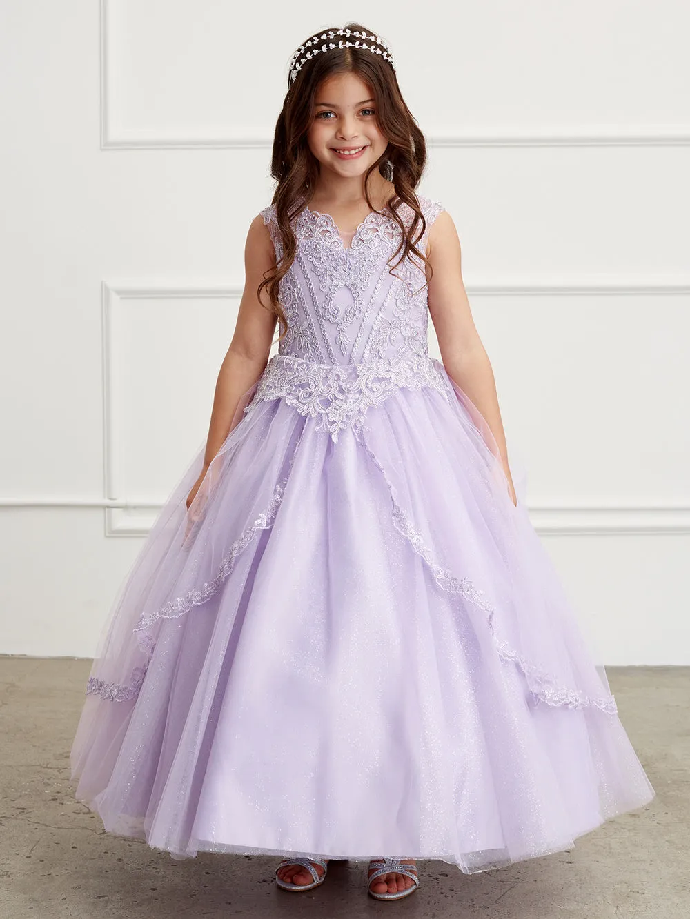 Girl Dress with Metallic Corded Lace Bodice by TIPTOP KIDS - AS7028