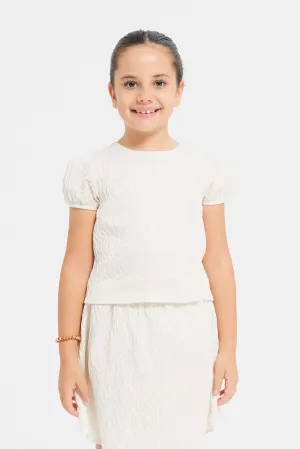 Girls Beige Jacquard Blouse