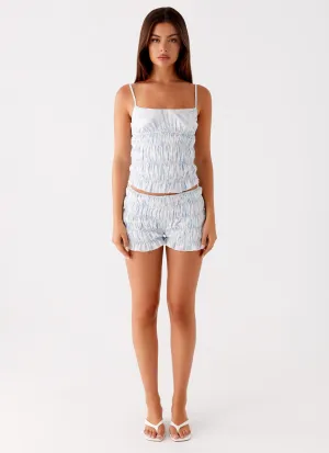 Girls Like Us Ruched Mini Shorts - Blue Floral Girls Like Us Ruched Mini Shorts - Blue Floral