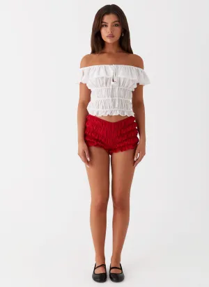 Girls Like Us Ruched Mini Shorts - Red Girls Like Us Ruched Mini Shorts - Red