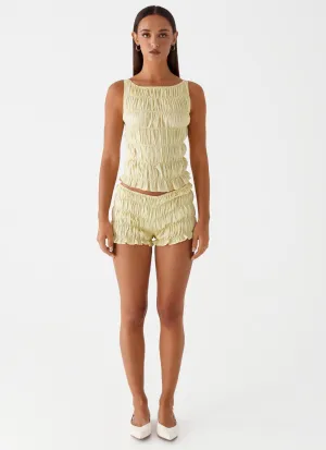 Girls Like Us Ruched Mini Shorts - Yellow Girls Like Us Ruched Mini Shorts - Yellow