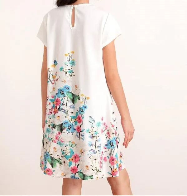 Girls Pleated Detail Floral Print Trapeze Dress