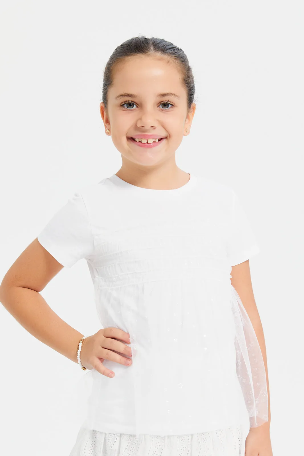 Girls White Embellished Top