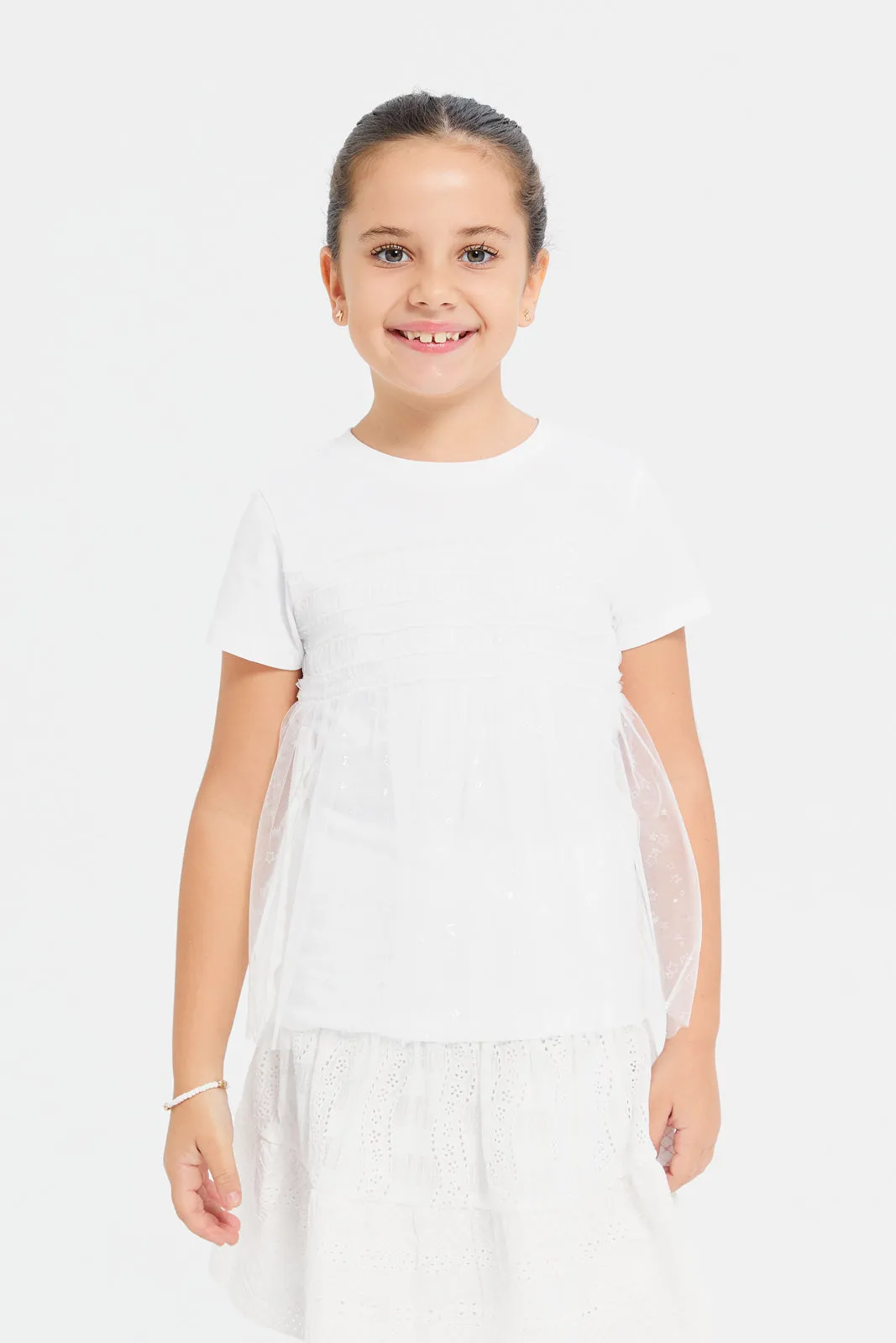 Girls White Embellished Top
