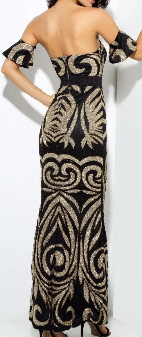 Glitter Off Shoulder Gown - Black or Nude