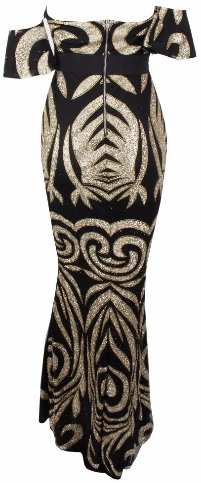 Glitter Off Shoulder Gown - Black or Nude
