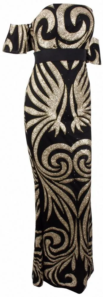 Glitter Off Shoulder Gown - Black or Nude
