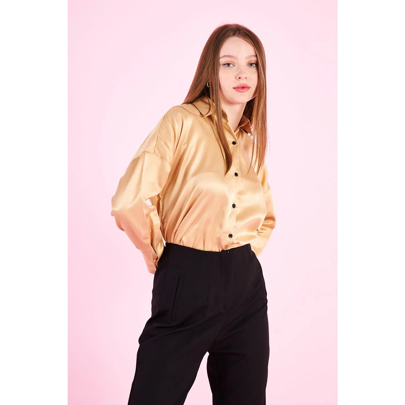 Gold Button Down Satin Shirt