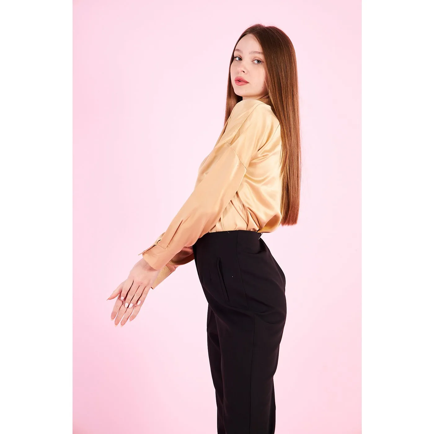 Gold Button Down Satin Shirt