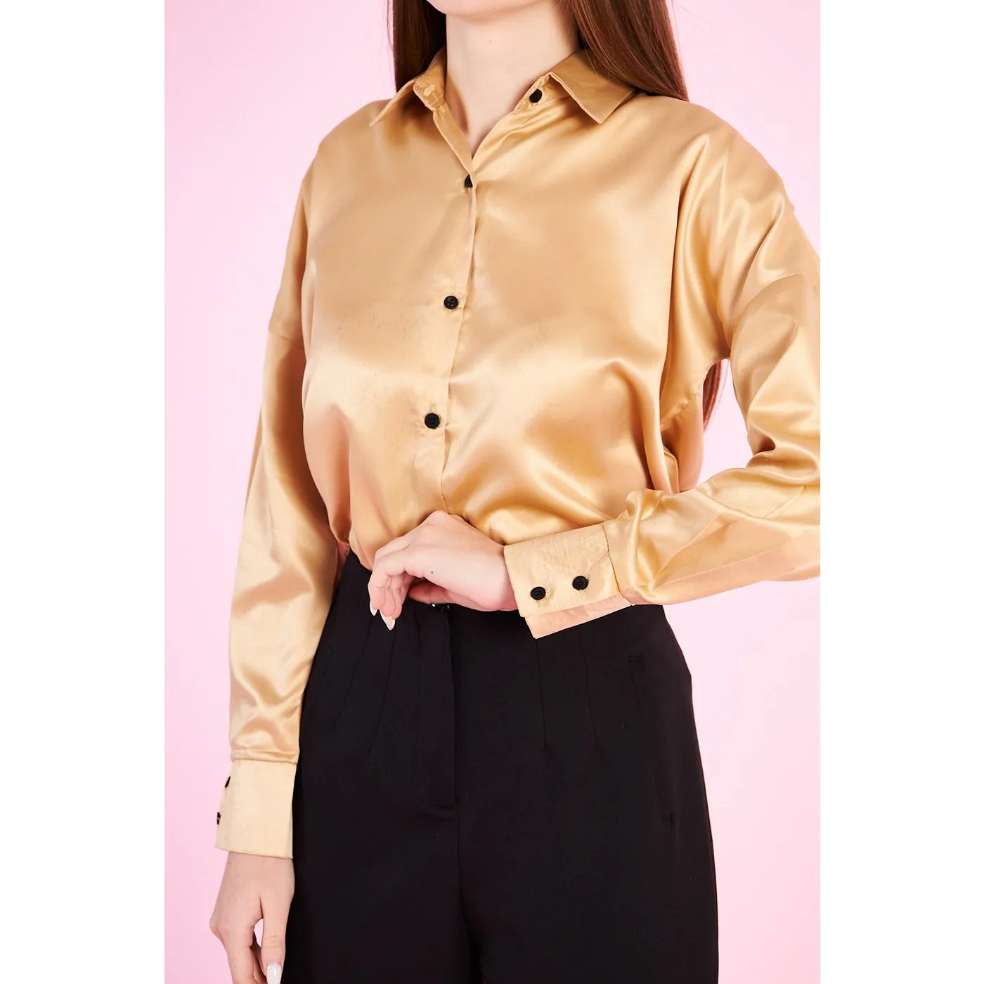 Gold Button Down Satin Shirt