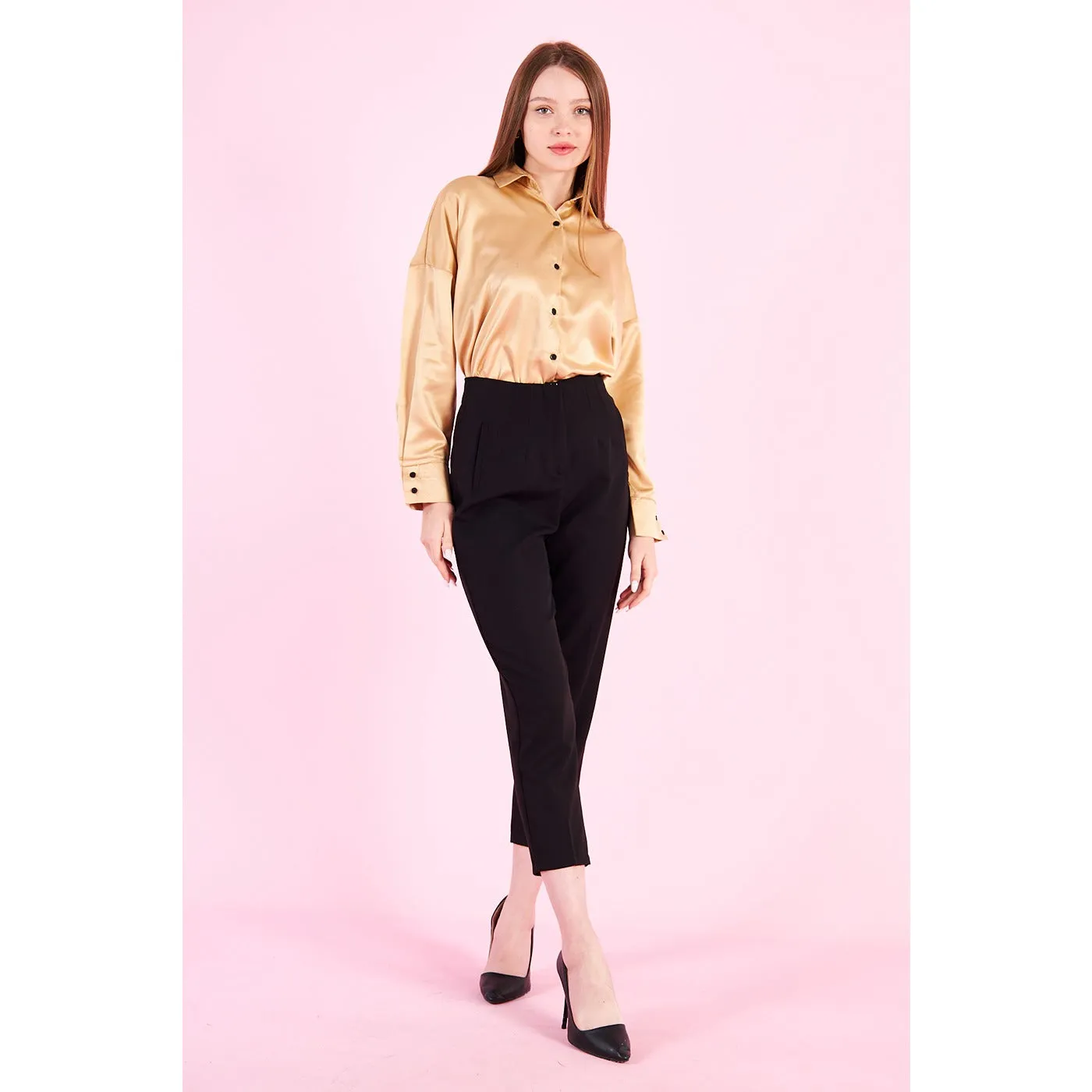 Gold Button Down Satin Shirt