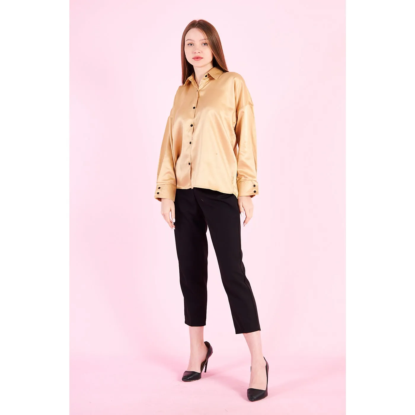 Gold Button Down Satin Shirt