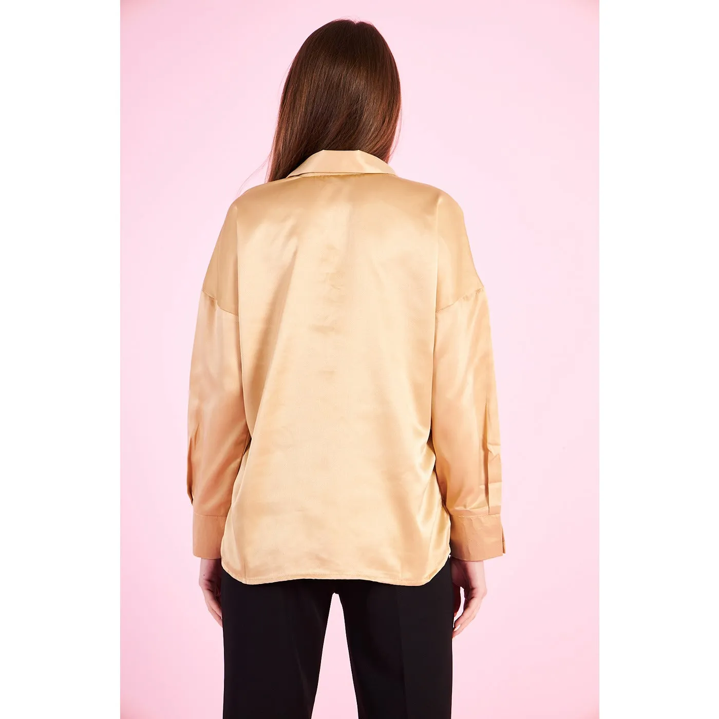 Gold Button Down Satin Shirt