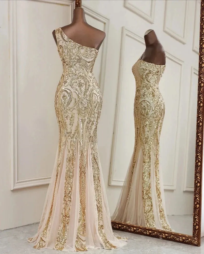 Gold Mermaid One Shoulder Prom Dresses for Women