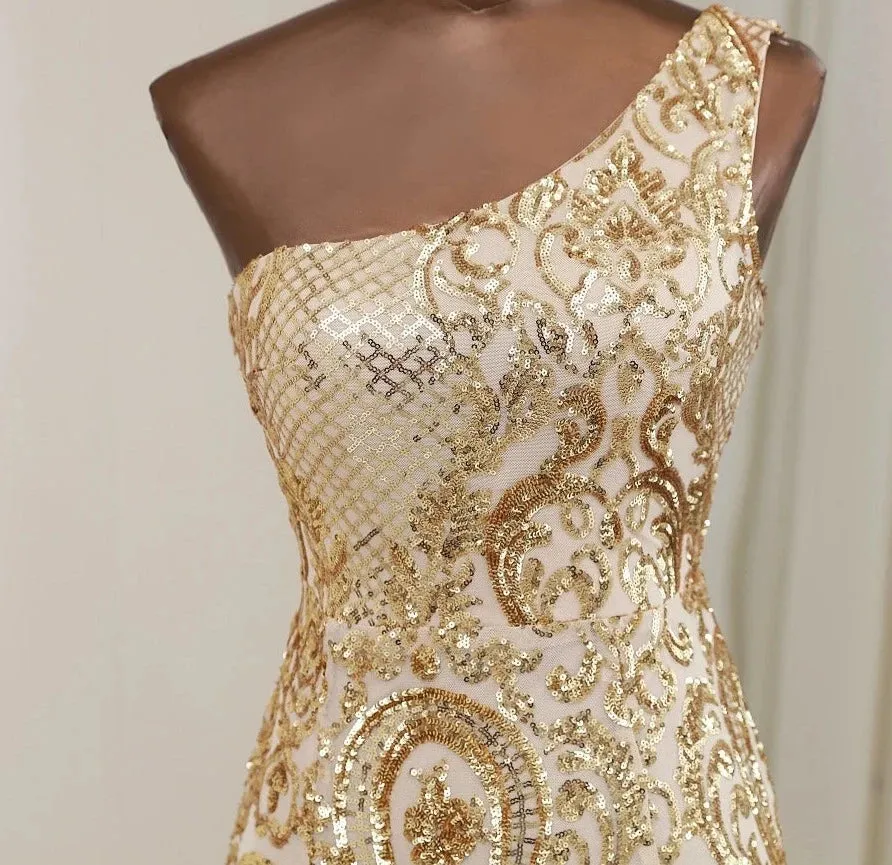 Gold Mermaid One Shoulder Prom Dresses for Women