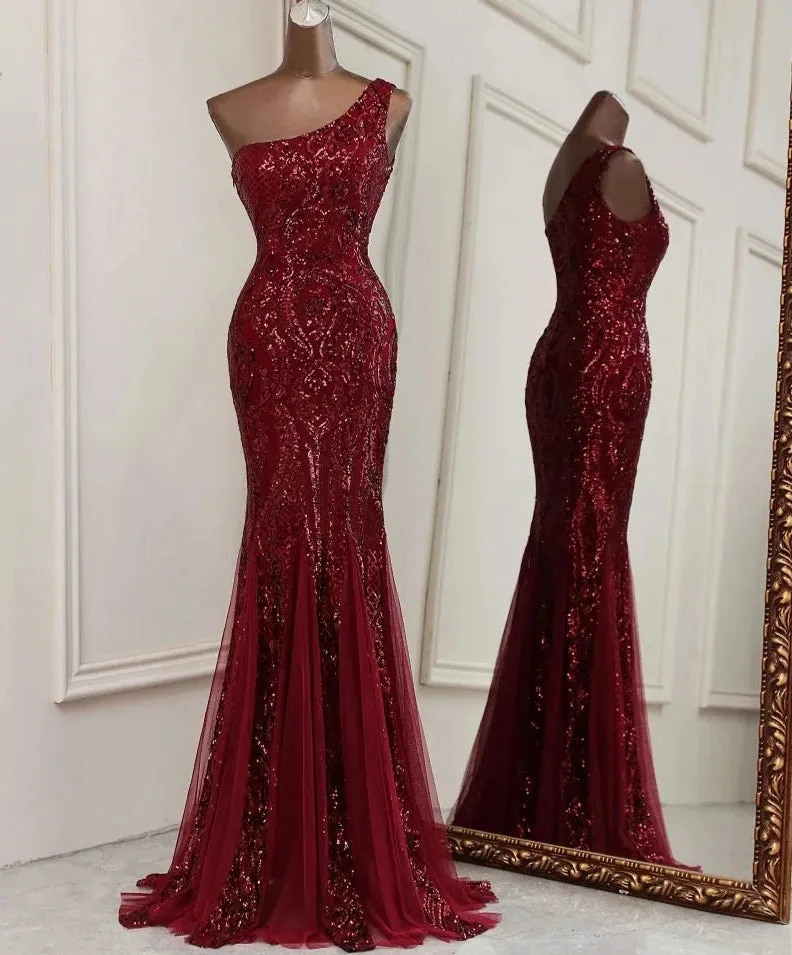 Gold Mermaid One Shoulder Prom Dresses for Women