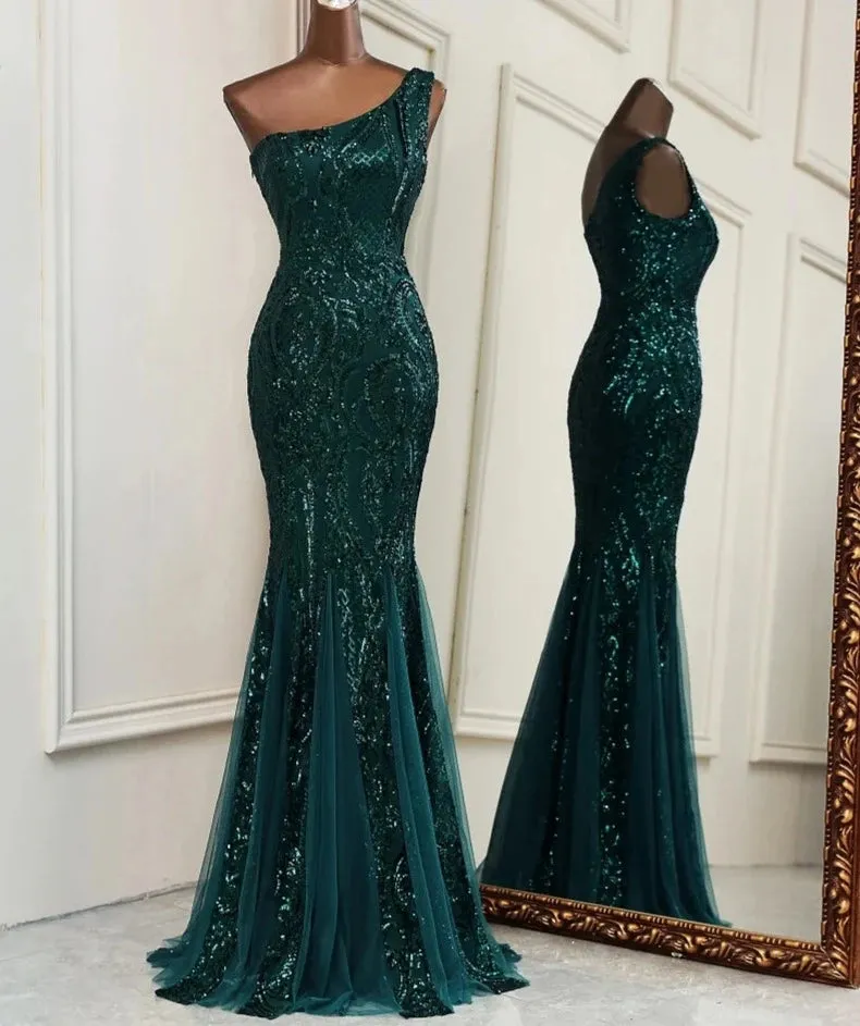 Gold Mermaid One Shoulder Prom Dresses for Women