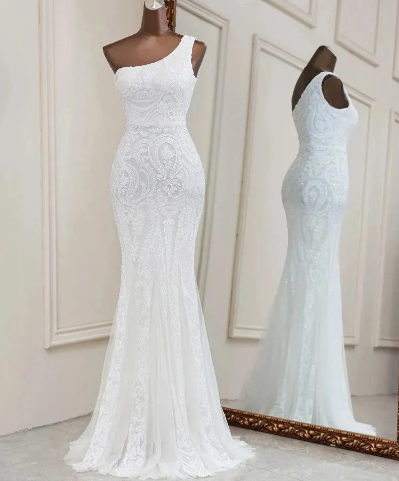 Gold Mermaid One Shoulder Prom Dresses for Women