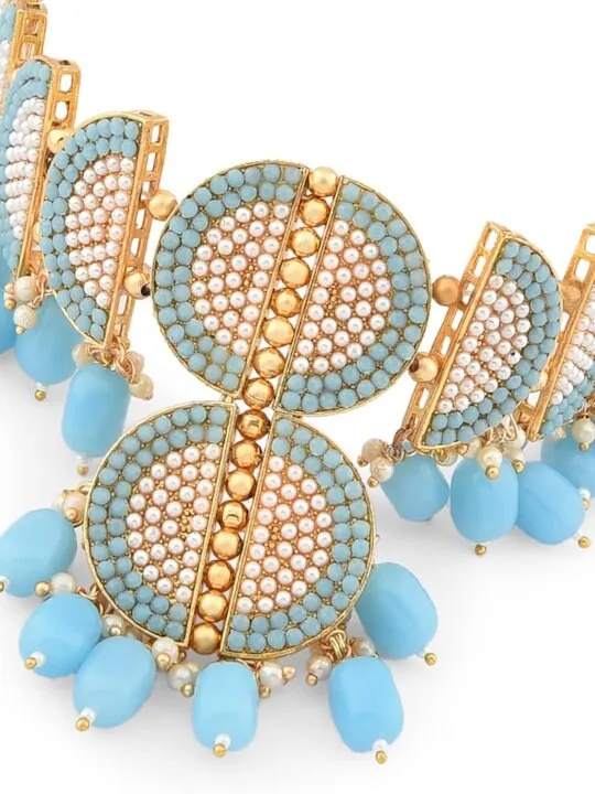 Gold Plated Turquoise Blue Beaded Jewellery Set
