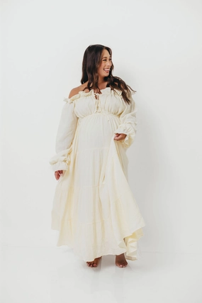 Golden Hour 100% Cotton Maxi Dress in Cream - Bump Friendly Golden Hour 100% Cotton Maxi Dress in Cream - Bump Friendly