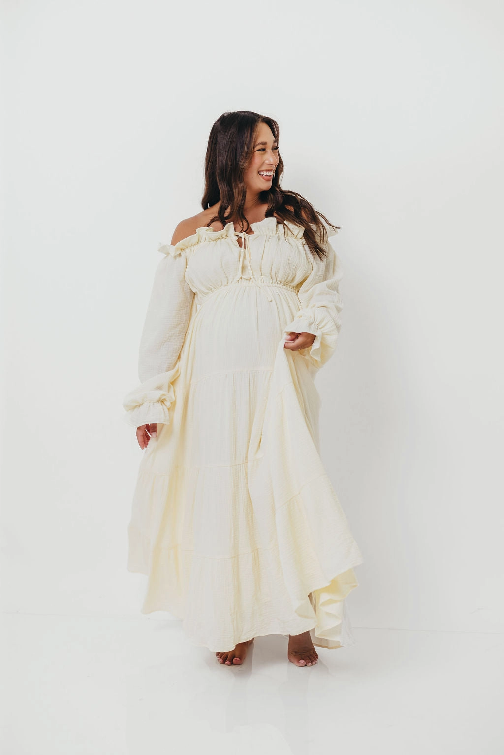 Golden Hour 100% Cotton Maxi Dress in Cream - Bump Friendly