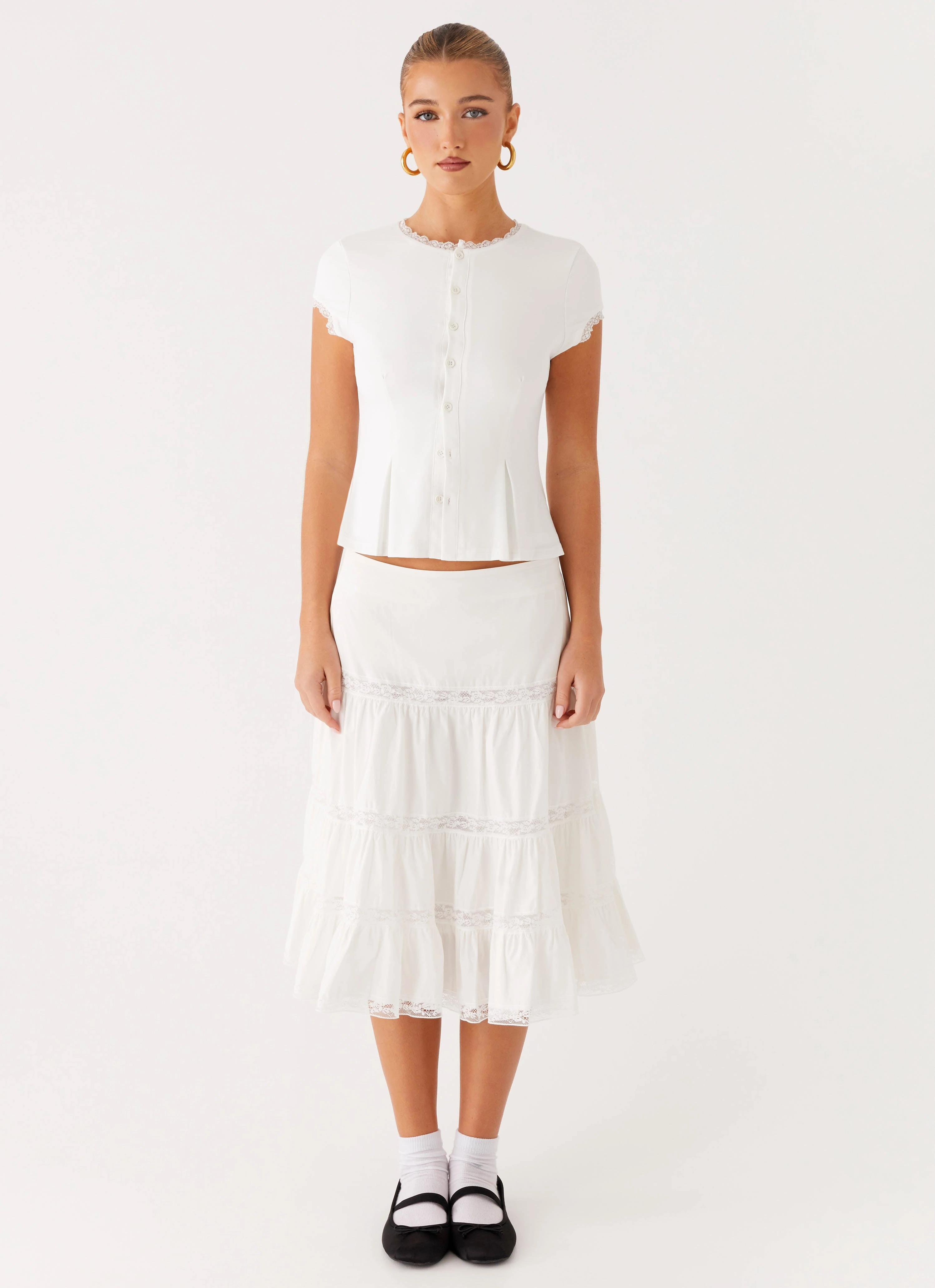 Good Vibes Midi Skirt - White