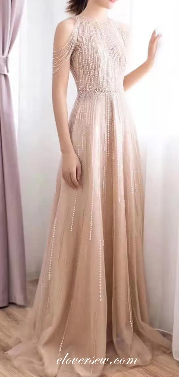 Gorgeous Bead Sequin Tulle With Tassels A-line Prom Dresses,CP0162