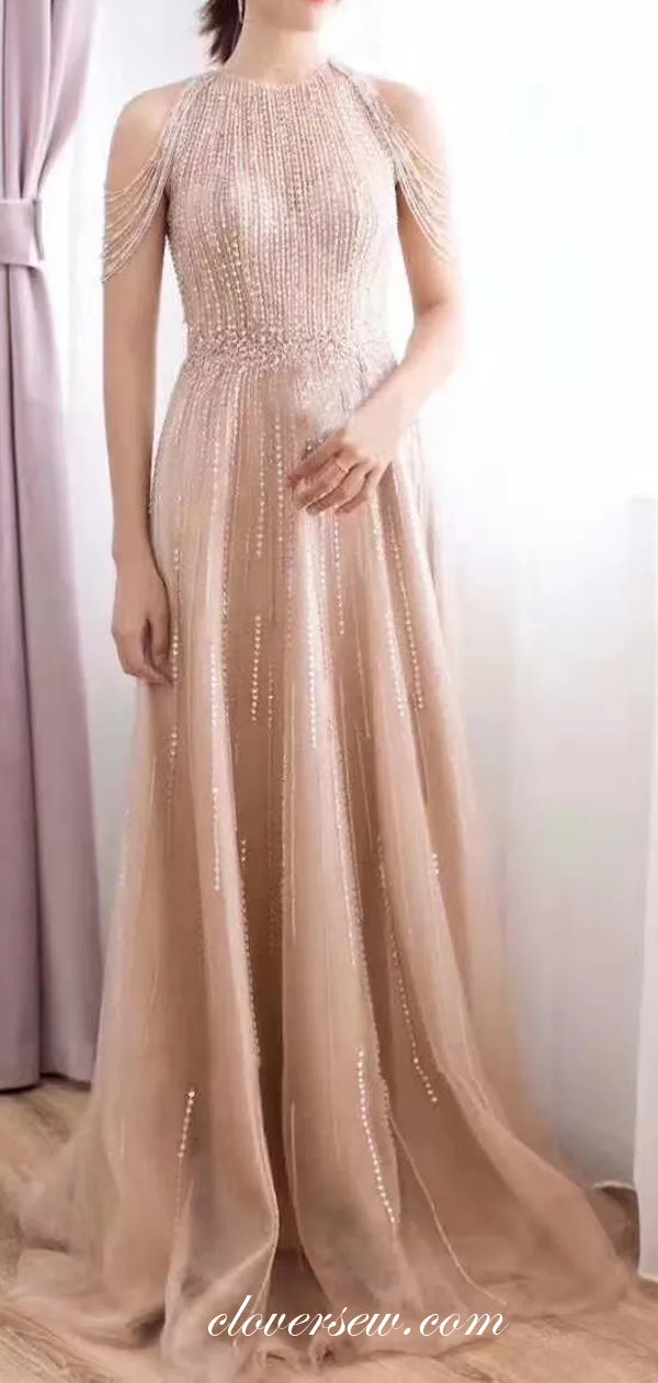 Gorgeous Bead Sequin Tulle With Tassels A-line Prom Dresses,CP0162