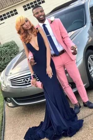 Gorgeous Deep V Neck Sleeveless Evening Long Prom Dresses