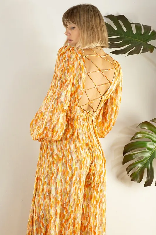 Graceful Back Open Wide Pants Jumpsuits