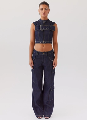 Greedy Denim Buckle Top - Indigo Greedy Denim Buckle Top - Indigo